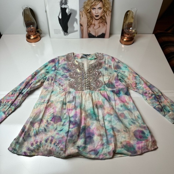 Soft Surroundings Pink and Purple Embellished Blouse - Picture 1 of 10